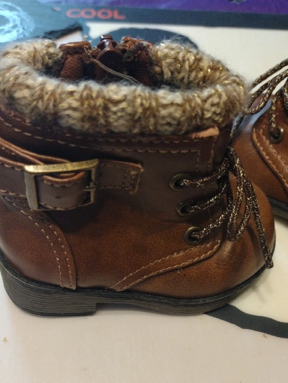 wonder nation Brown Faux-Leather Knit Cuff Kids Boots - Picture 4 of 7